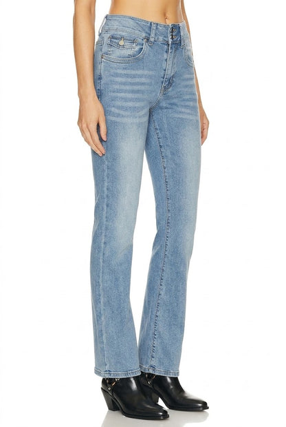 Sunzel Womens Mid Rise Straight Leg Jeans Light Wash Denim Pants with Flap Back Pockets