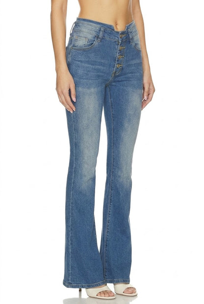 Sunzel Women's Mid Rise Flare Jeans Button Fly Denim Pants, Vintage Wash Bootcut Jeans with Pockets, Slim Fit Flared Leg Jeans