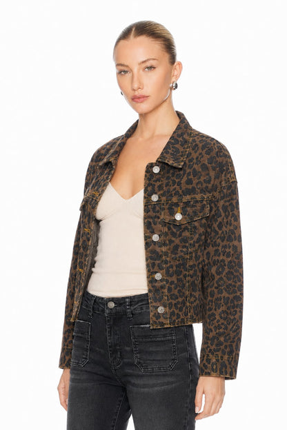 Sunzel Womens Leopard Denim Jacket Cropped Jean Trucker Jacket Button Down Fall Casual Coat