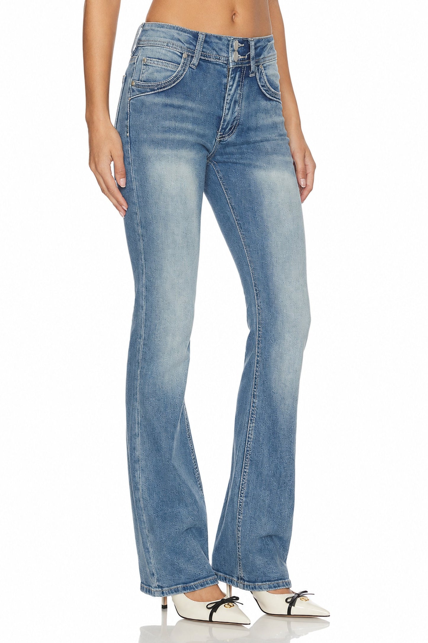 Sunzel Womens Bootcut Jeans Stretch Denim Pants, Double Button Flare Leg Light Wash Retro Jeans with Pockets