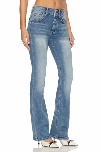 Sunzel Womens Bootcut Jeans Stretch Denim Pants, Double Button Flare Leg Light Wash Retro Jeans with Pockets