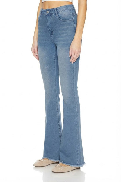Sunzel Womens Flare Jeans High Waisted Stretch Denim Pants Raw Hem, Light Wash Slim Fit Bootcut Casual Jeans with Pockets