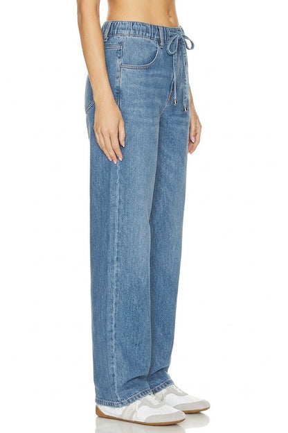 Sunzel Womens Drawstring Wide Leg Jeans High Waisted Elastic Waist Denim Pants with Pockets