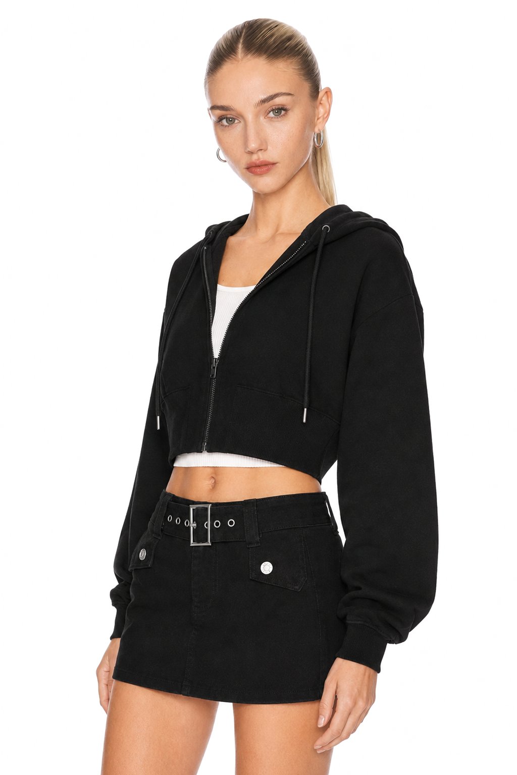 Sunzel Womens Cropped Zip Up Hoodie Long Sleeve Hooded Sweatshirt, Drawstring Loose Fit Casual Lightweight Jacket for Women