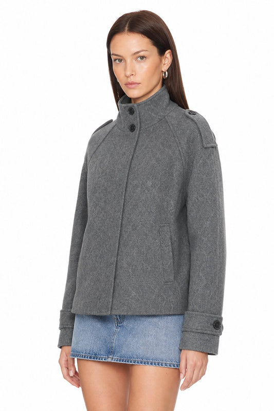 Sunzel Womens Gray Wool Look Jacket Stand Collar Short Coat, Single Breasted Long Sleeve Winter Outerwear with Pockets, Dressy Casual Fall Jacket
