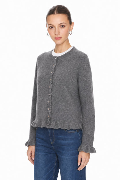 Sunzel Womens Knit Cardigan Round Neck Button Down Sweater, Ruffle Hem Long Sleeve Cropped Casual Fall Winter Layering Top