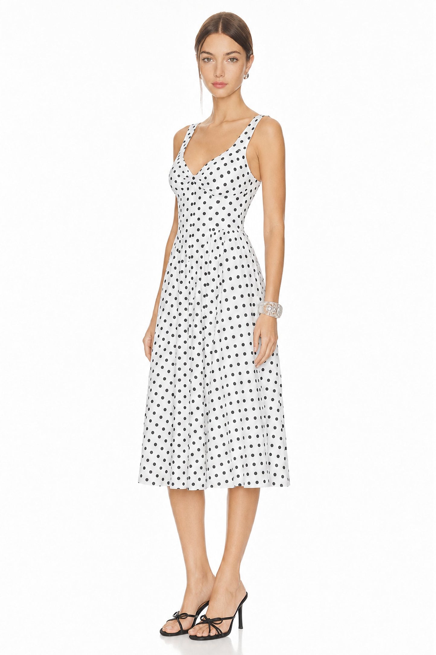 Sunzel Womens Polka Dot Midi Dress V Neck Sleeveless Fit and Flare Dress, Summer Wedding Guest Vacation Party Dress
