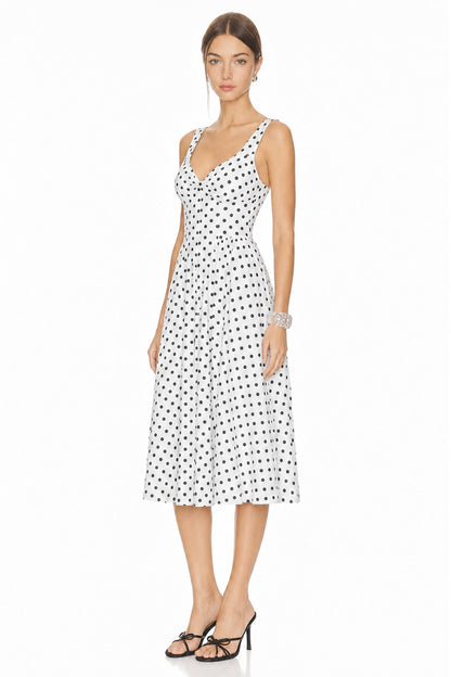 Sunzel Womens Polka Dot Midi Dress V Neck Sleeveless Fit and Flare Dress, Summer Wedding Guest Vacation Party Dress