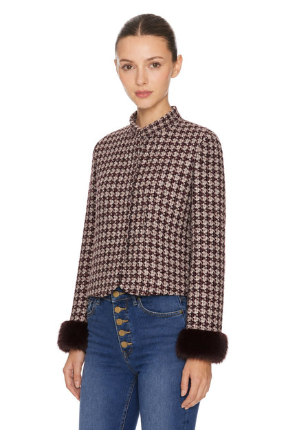 Sunzel Womens Tweed Coat Cropped Plaid Trench Style Short Winter Outerwear with Faux Fur Cuffs Dressy Casual Jacket