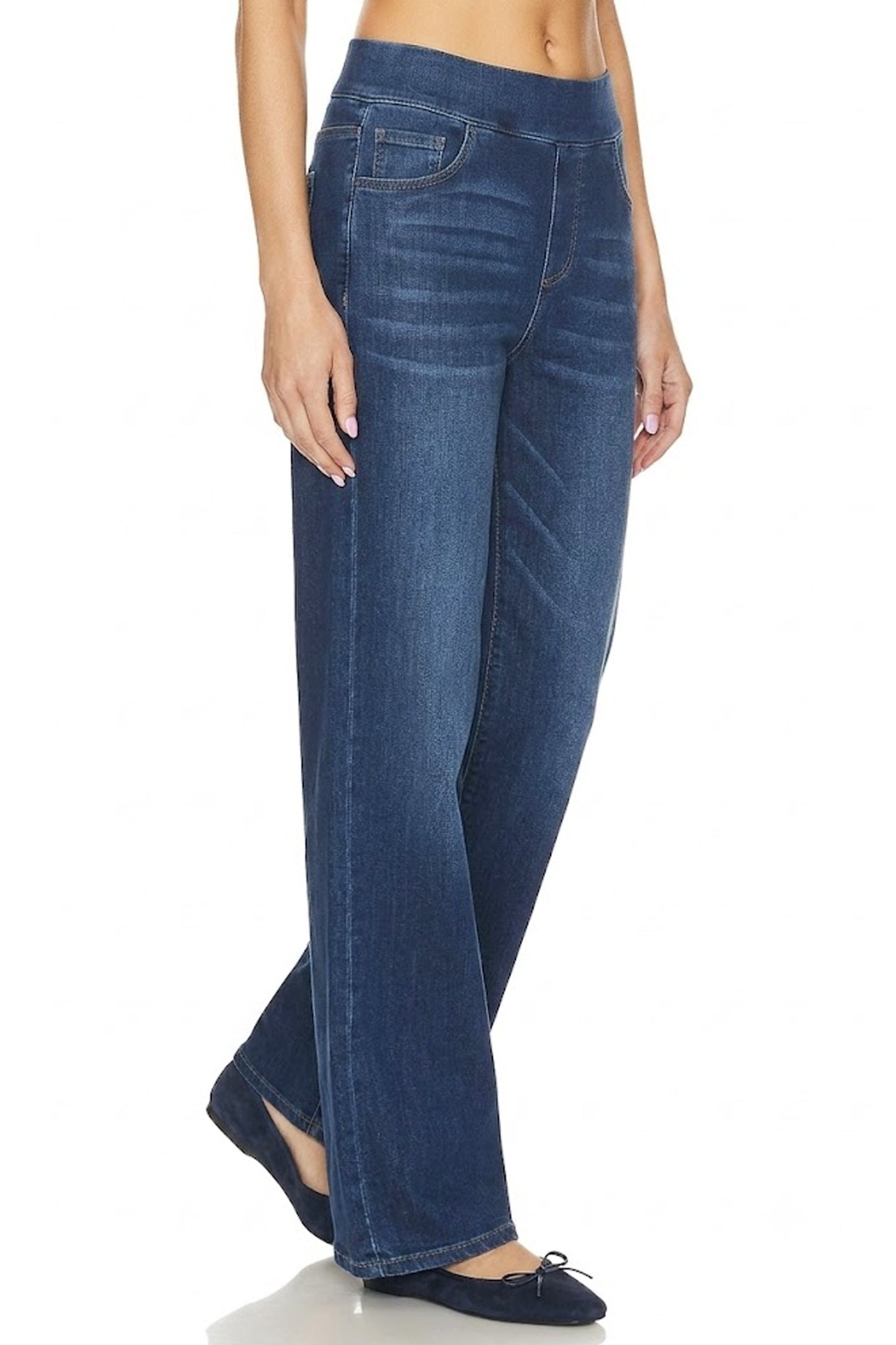 Sunzel Womens Wide Leg Denim Pants Pull On Jeans, High Waist Elastic Waist Stretch Palazzo Jeans with Pockets