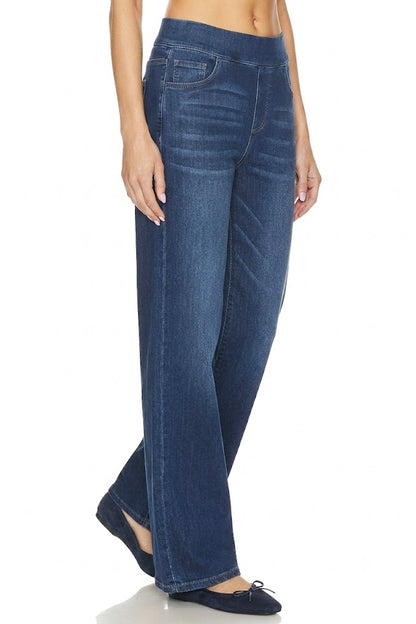 Sunzel Womens Wide Leg Denim Pants Pull On Jeans, High Waist Elastic Waist Stretch Palazzo Jeans with Pockets