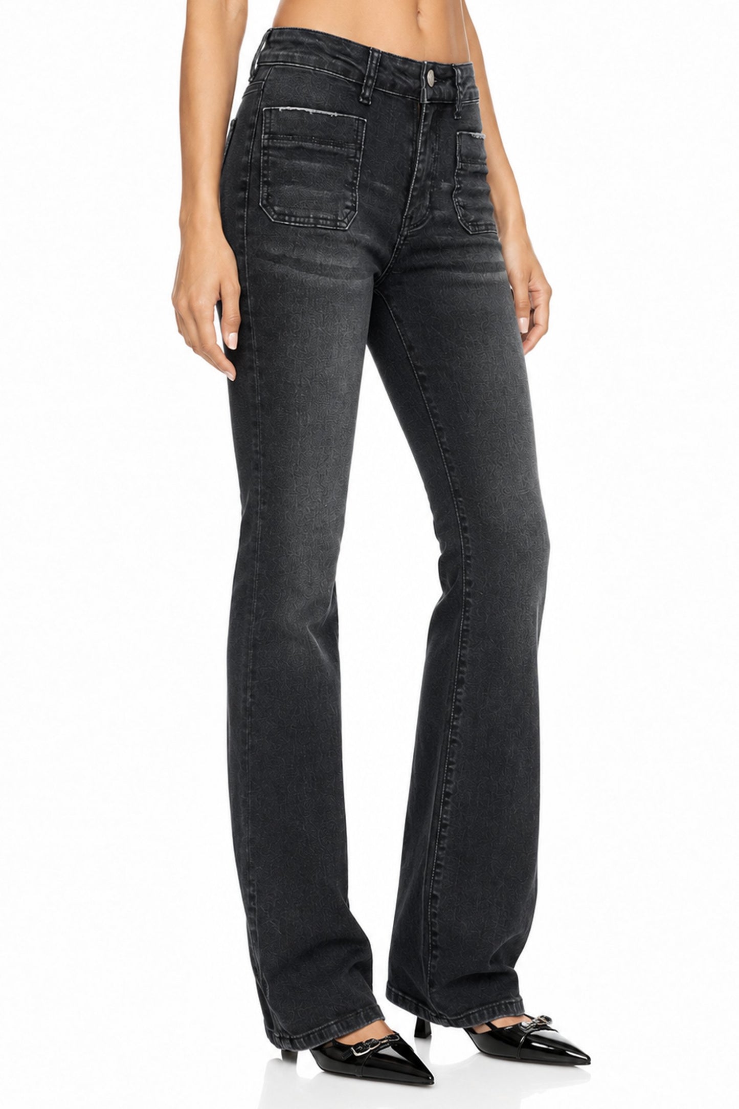 Sunzel Womens Flare Jeans Stretch Denim Pants, Black Washed Bootcut Jeans with Patch Pockets Slim Fit Casual Going Out Pants