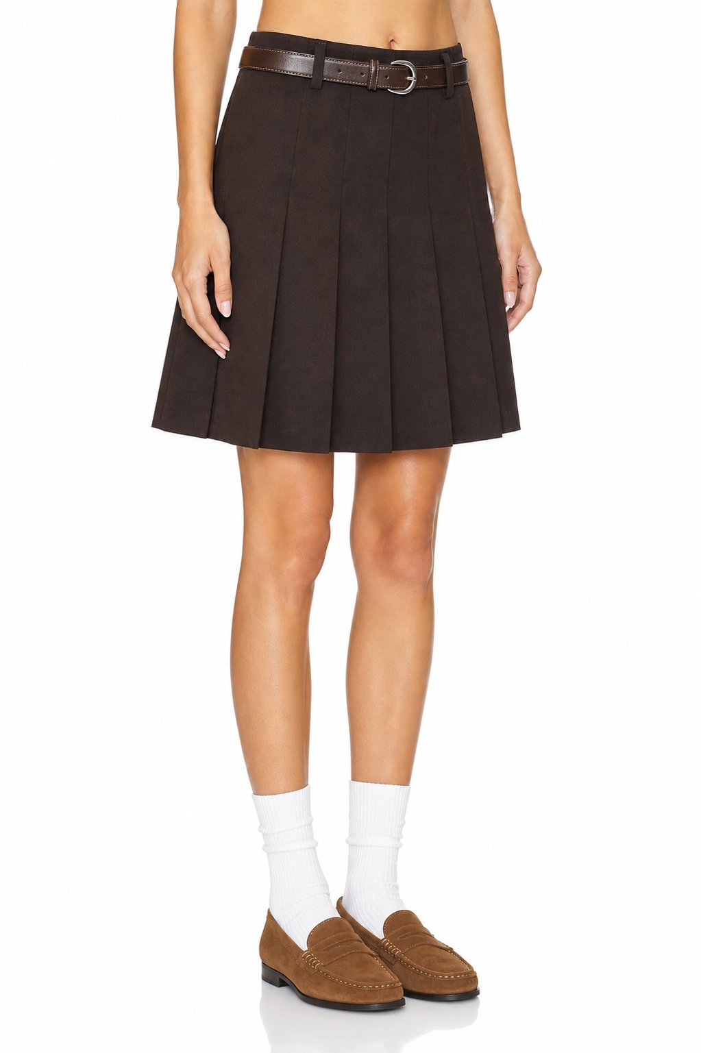 Sunzel Women's Belted Pleated Mini Skirt A Line Skirt, Brown Preppy Y2K School Girl Casual Going Out Skirt