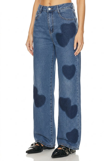Sunzel Womens Heart Patch Wide Leg Jeans High Waisted Baggy Denim Pants Y2K Vintage Casual