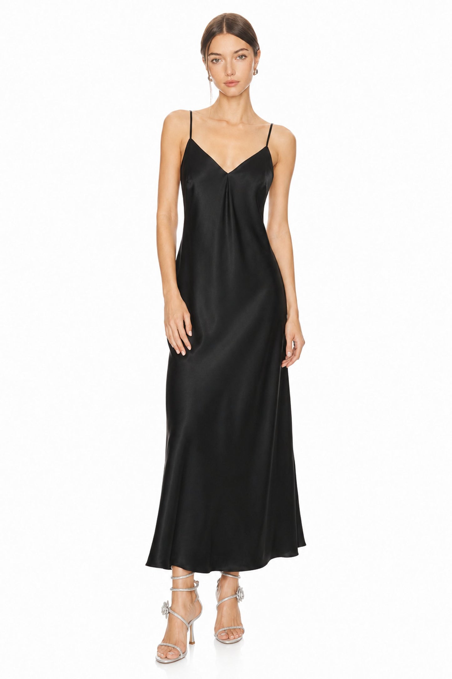Sunzel Womens Satin Slip Dress Spaghetti Strap V Neck Backless Maxi Dress for Wedding Guest Cocktail Party Summer Formal Evening
