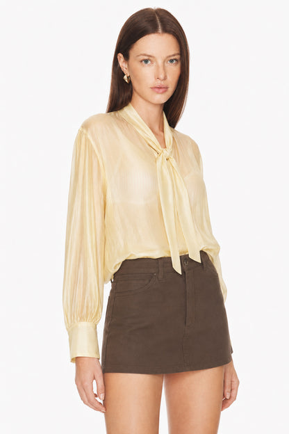 Sunzel Womens Satin Tie Neck Blouse Long Sleeve V Neck Silky Dressy Office Top Loose Elegant Shirt