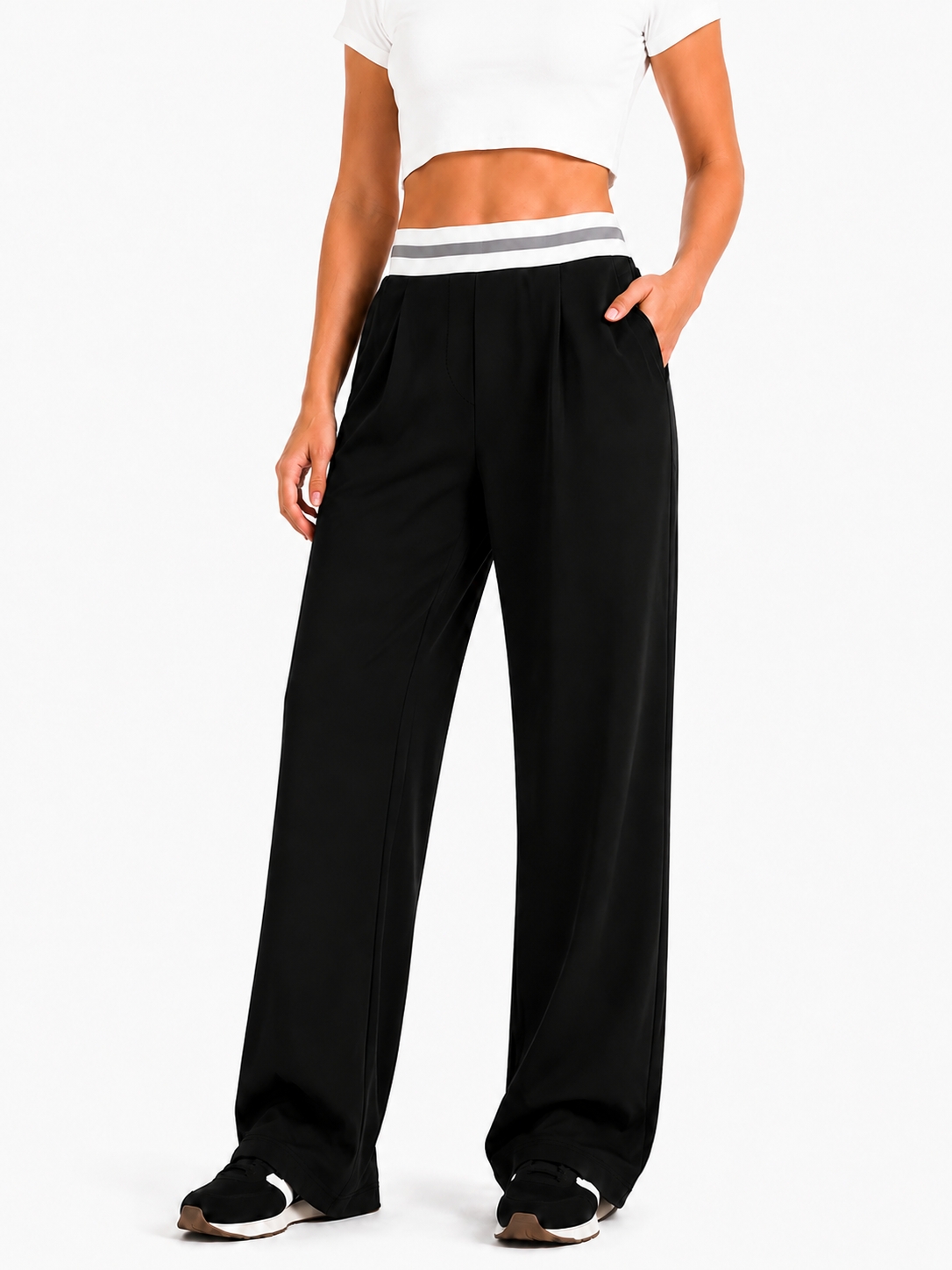 Sunzel Women's Pleated Wide Leg Pants with Pockets Casual Stretch Trousers