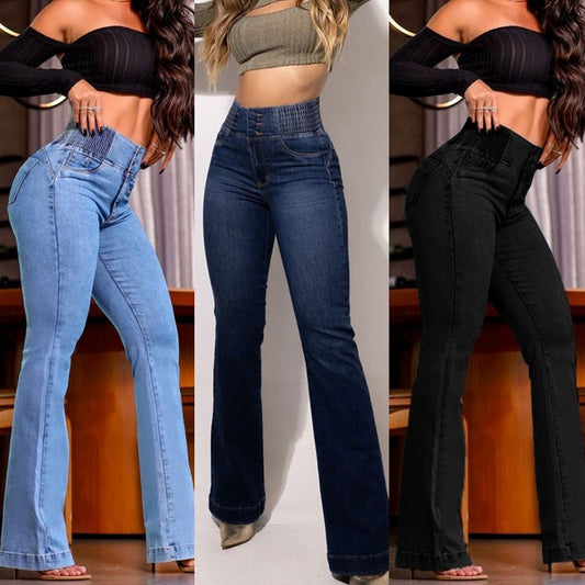 Sunzel Womens Elastic Waist Flare Jeans High Waisted Denim Pants Butt Lifting Pocket Smoothing Slim Stretch Jeans