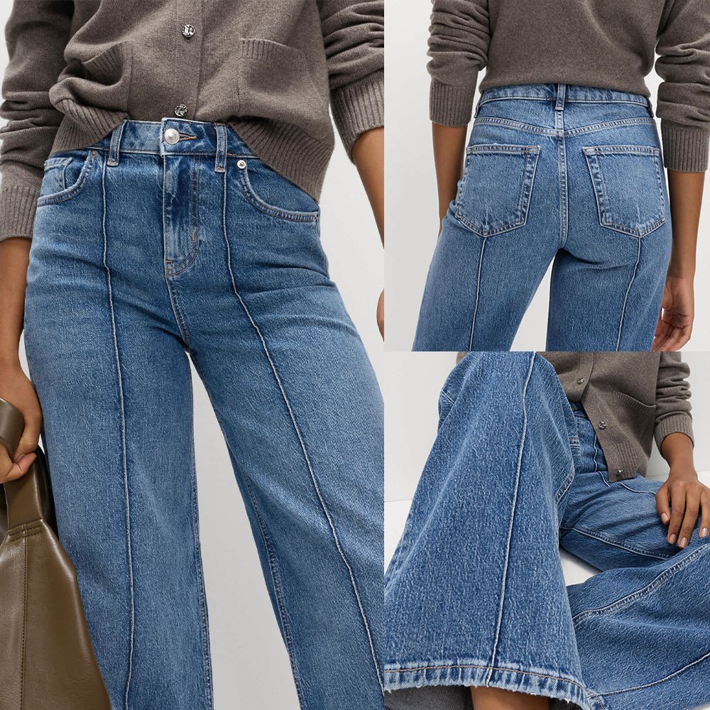 Sunzel Womens Seam Front Wide Leg Jeans High Waisted Denim Pants Pocket Smoothing Vintage Loose Casual Jeans