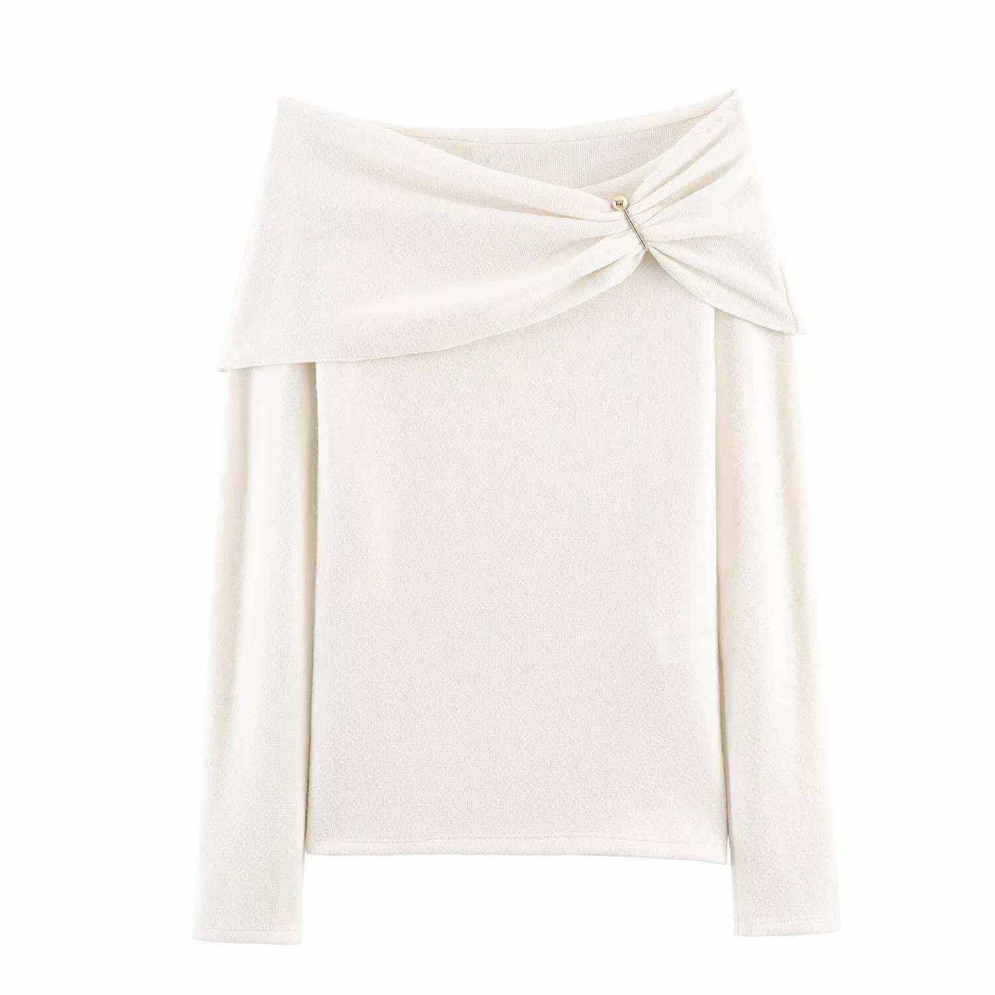 Sunzel Womens Off Shoulder Tops Bow Detail Long Sleeve Knit Shirt Smoothing Fitted Spring Summer Going Out Blouse