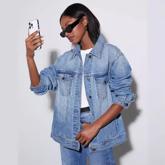 Sunzel Womens Denim Jacket Oversized Jean Jacket Button Down Trucker Jacket Pocket Smoothing Casual Fall Winter Jacket