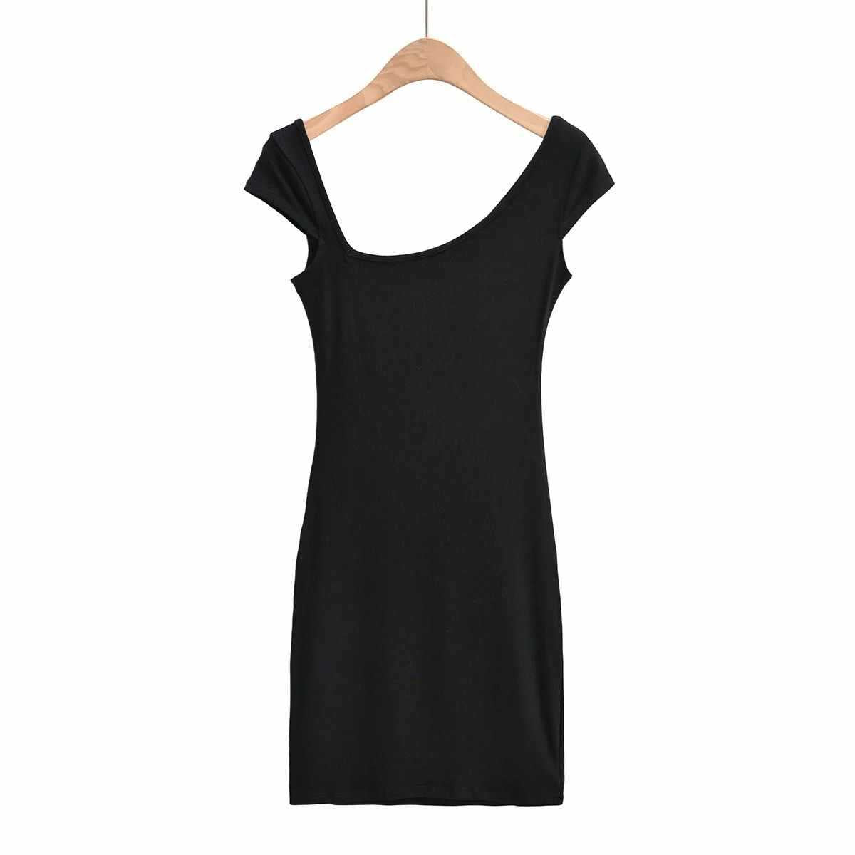Sunzel Womens Bodycon Mini Dress Short Sleeve Open Back Ribbed Knit Square Neck Smoothing Summer Going Out Club Party Dress