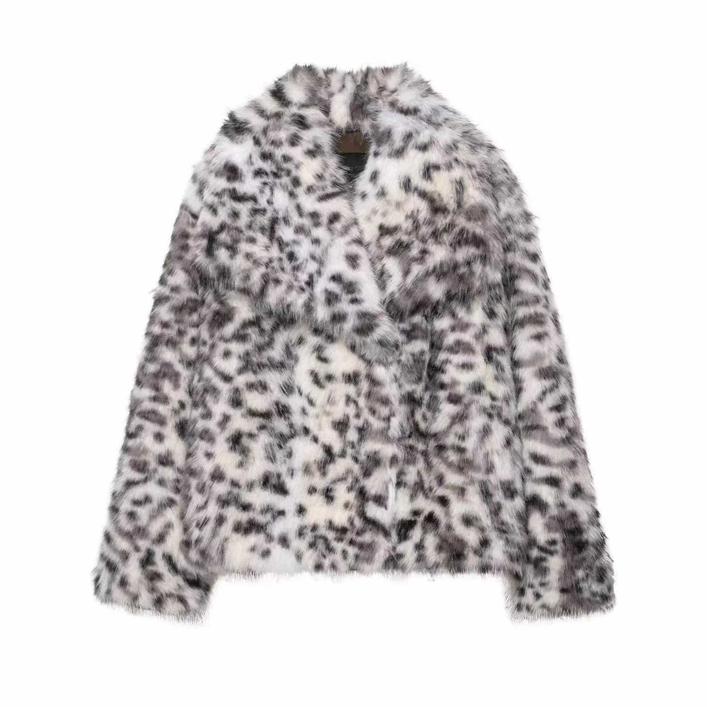 Sunzel Womens Leopard Faux Fur Coat Cropped Thick Jacket Plush Lapel Long Sleeve Smoothing Fall Winter Outerwear with Pockets