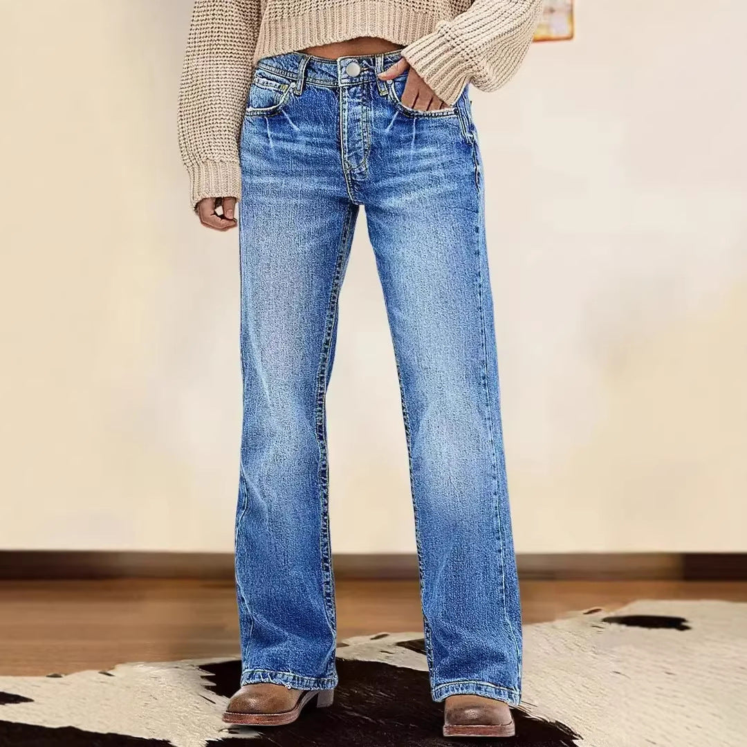 Sunzel Womens Slim Wide Leg Jeans High Waisted Denim Pants Pocket Smoothing Loose Vintage Straight Casual Jeans