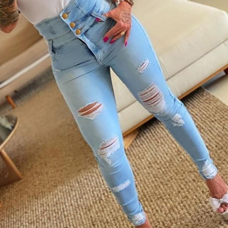 Sunzel Womens Ripped Skinny Jeans High Waisted Denim Pants Button Waist Pocket Smoothing Stretch Slim Ankle Jeans