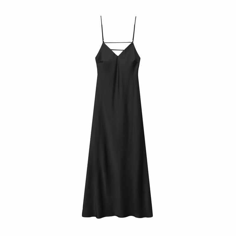 Sunzel Womens Satin Maxi Dress Spaghetti Strap V Neck Backless Slip Dress Smoothing Summer Wedding Guest Cocktail Party Dress