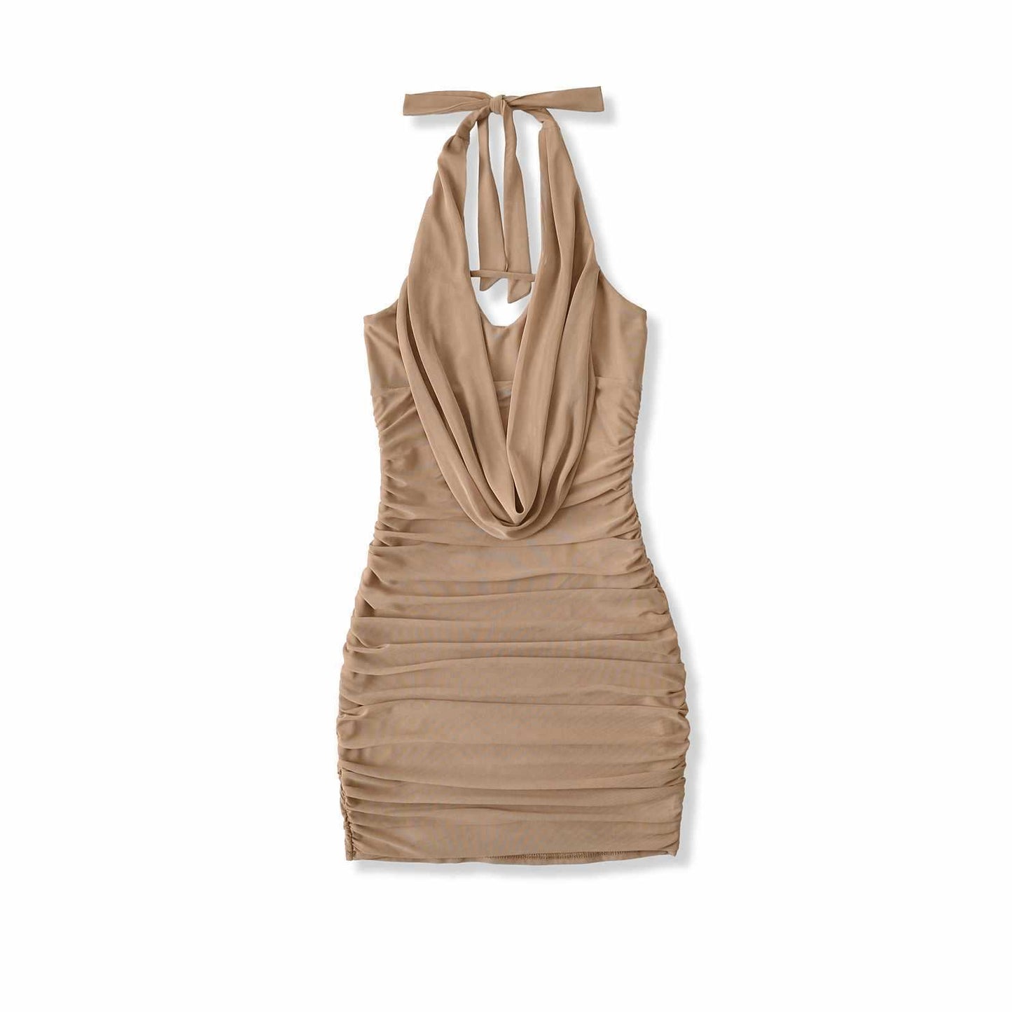Sunzel Womens Halter Mini Dress Cowl Neck Mesh Bodycon Dress Ruched Backless Smoothing Summer Going Out Cocktail Party Dress
