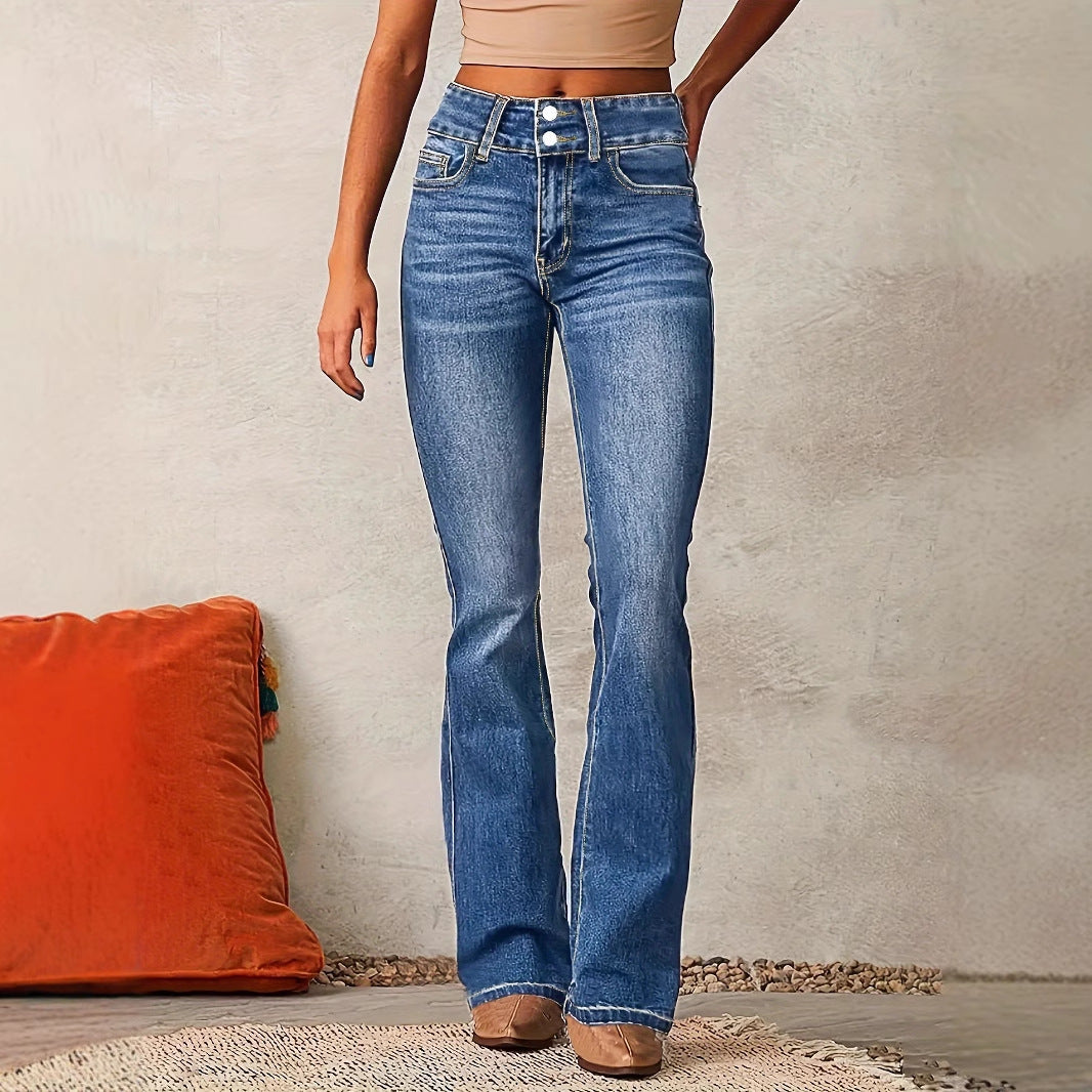 Sunzel Womens Vintage Flare Jeans High Waisted Denim Pants Button Fly Pocket Smoothing Slim Stretch Street Jeans