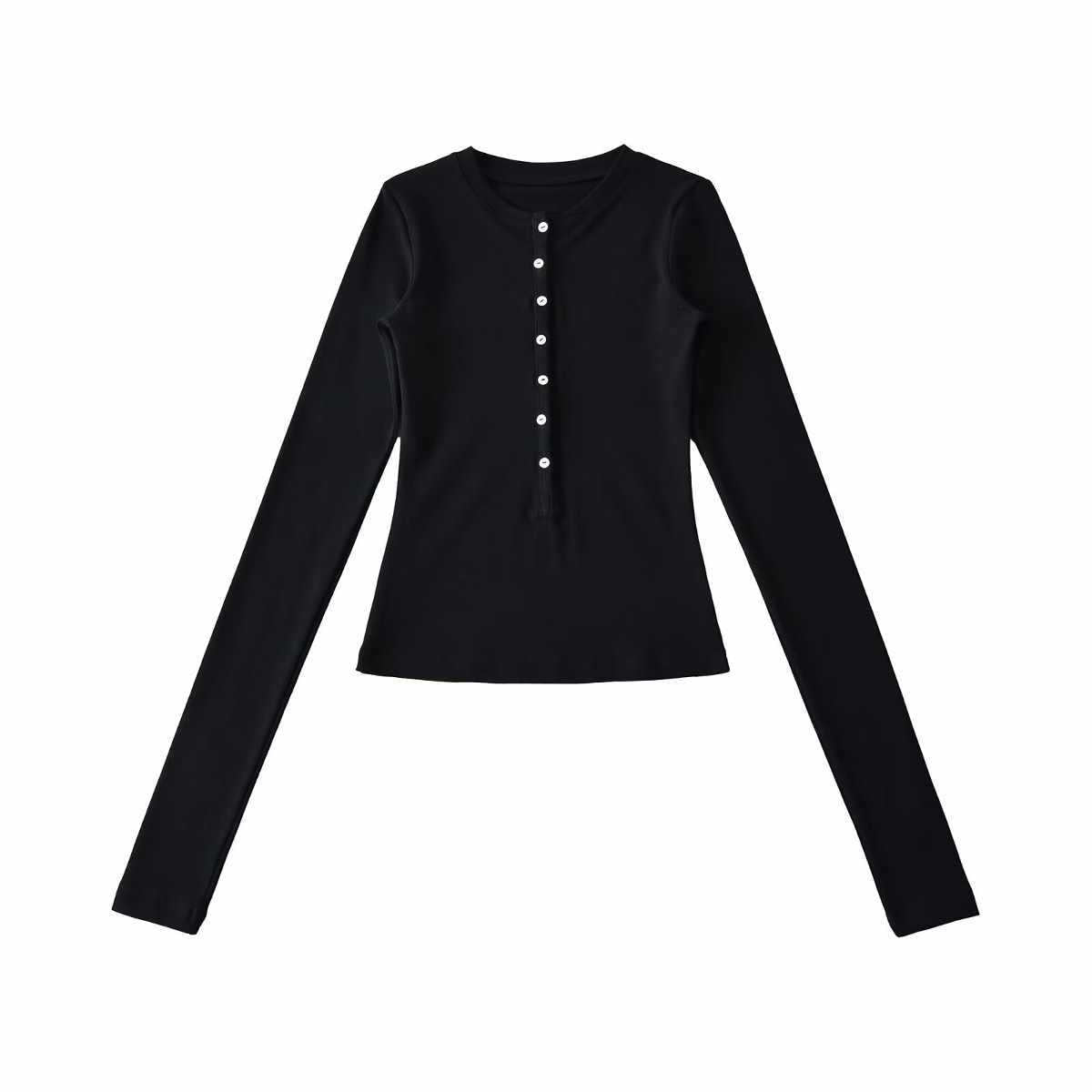 Sunzel Womens Long Sleeve Tops Button Henley Crop Shirt Fitted Smoothing Basic Tee Spring Summer Casual Going Out Blouse