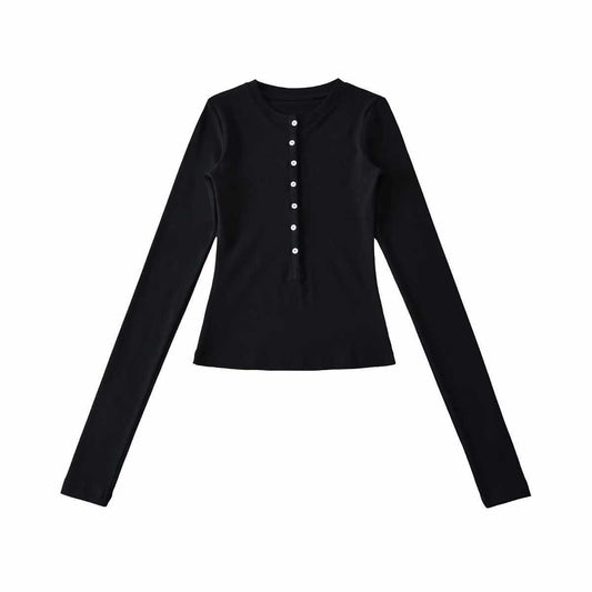Sunzel Womens Long Sleeve Tops Button Henley Crop Shirt Fitted Smoothing Basic Tee Spring Summer Casual Going Out Blouse