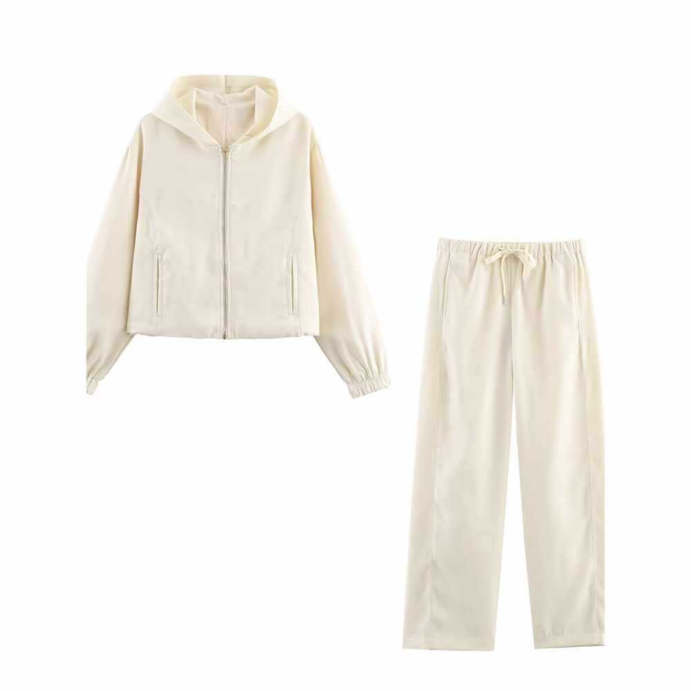 Sunzel Womens Hooded Jacket Pants Set Zip Up Hoodie Wide Leg Drawstring Pants Smoothing Fall Casual Two Piece Outfit