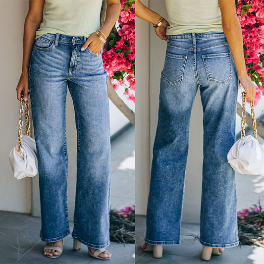 Sunzel Womens Clean Wide Leg Jeans High Waisted Denim Pants Pocket Smoothing Loose Casual Long Straight Jeans