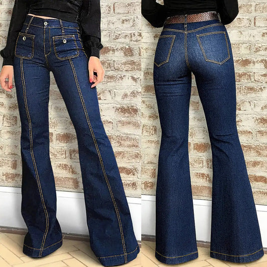 Sunzel Womens Contrast Stitch Flare Jeans High Waisted Denim Pants Front Pocket Smoothing Slim Vintage Bootcut Jeans