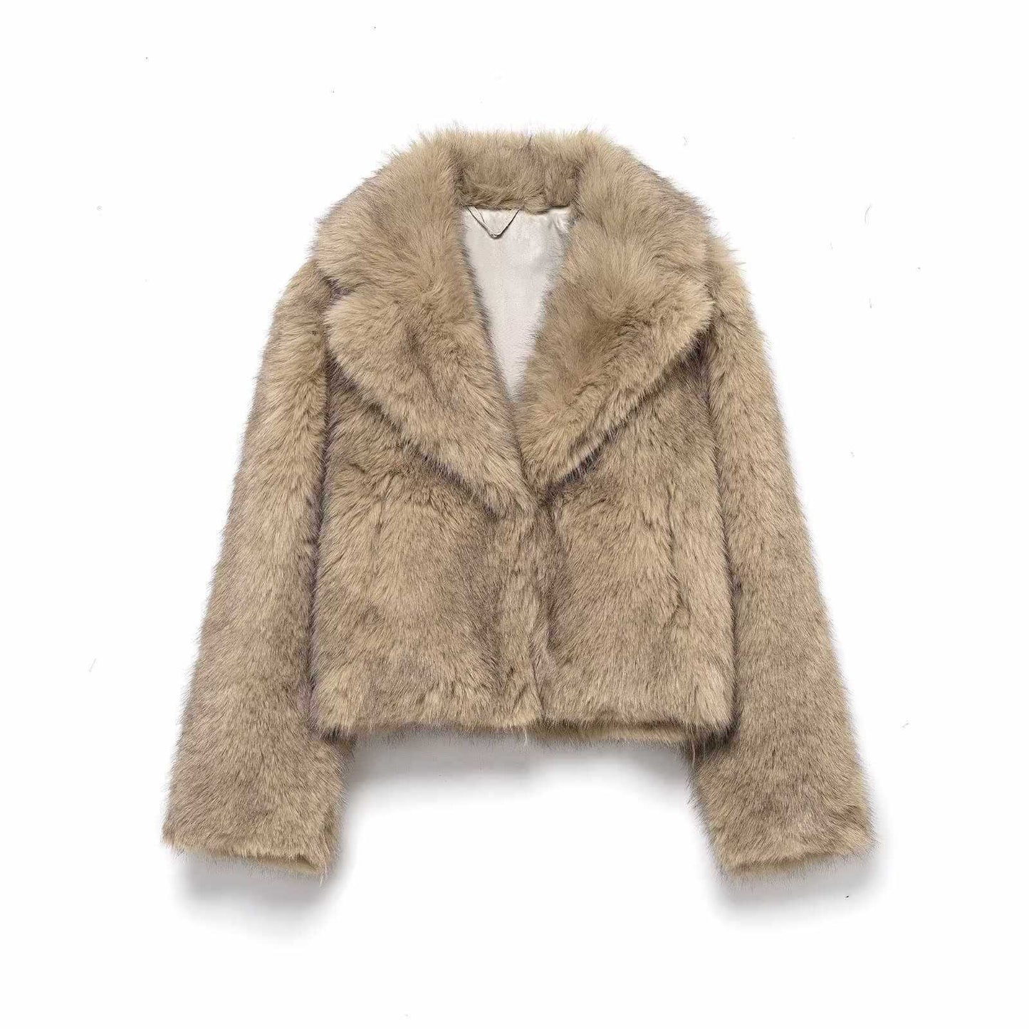 Sunzel Womens Faux Fur Coat Cropped Thick Jacket Plush Lapel Long Sleeve Smoothing Fall Winter Warm Outerwear with Pockets