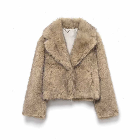 Sunzel Womens Faux Fur Coat Cropped Thick Jacket Plush Lapel Long Sleeve Smoothing Fall Winter Warm Outerwear with Pockets