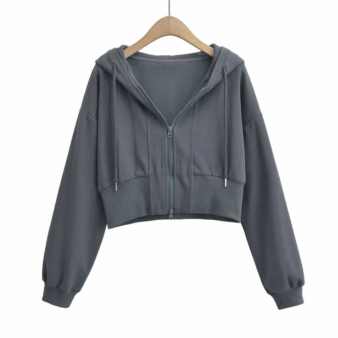 Sunzel Womens Cropped Coat Zip Up Hoodie Drawstring Long Sleeve Loose Fit Smoothing Fall Winter Casual Layering Outerwear