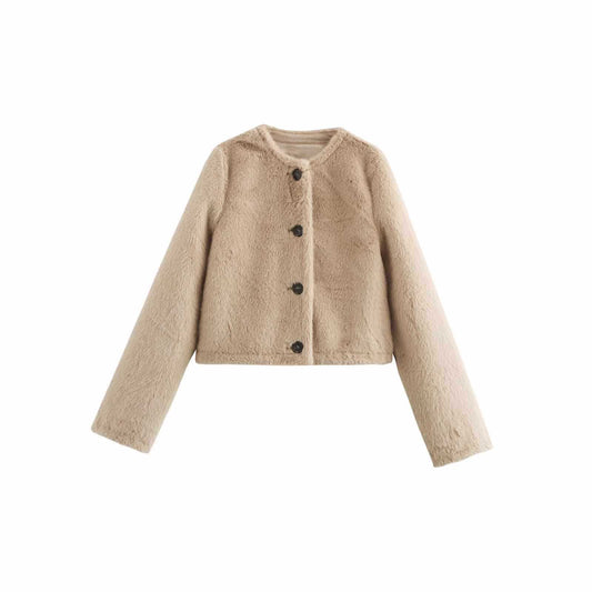 Sunzel Womens Cropped Faux Fur Coat Button Down Fuzzy Jacket Long Sleeve Smoothing Fall Winter Dressy Casual Outerwear