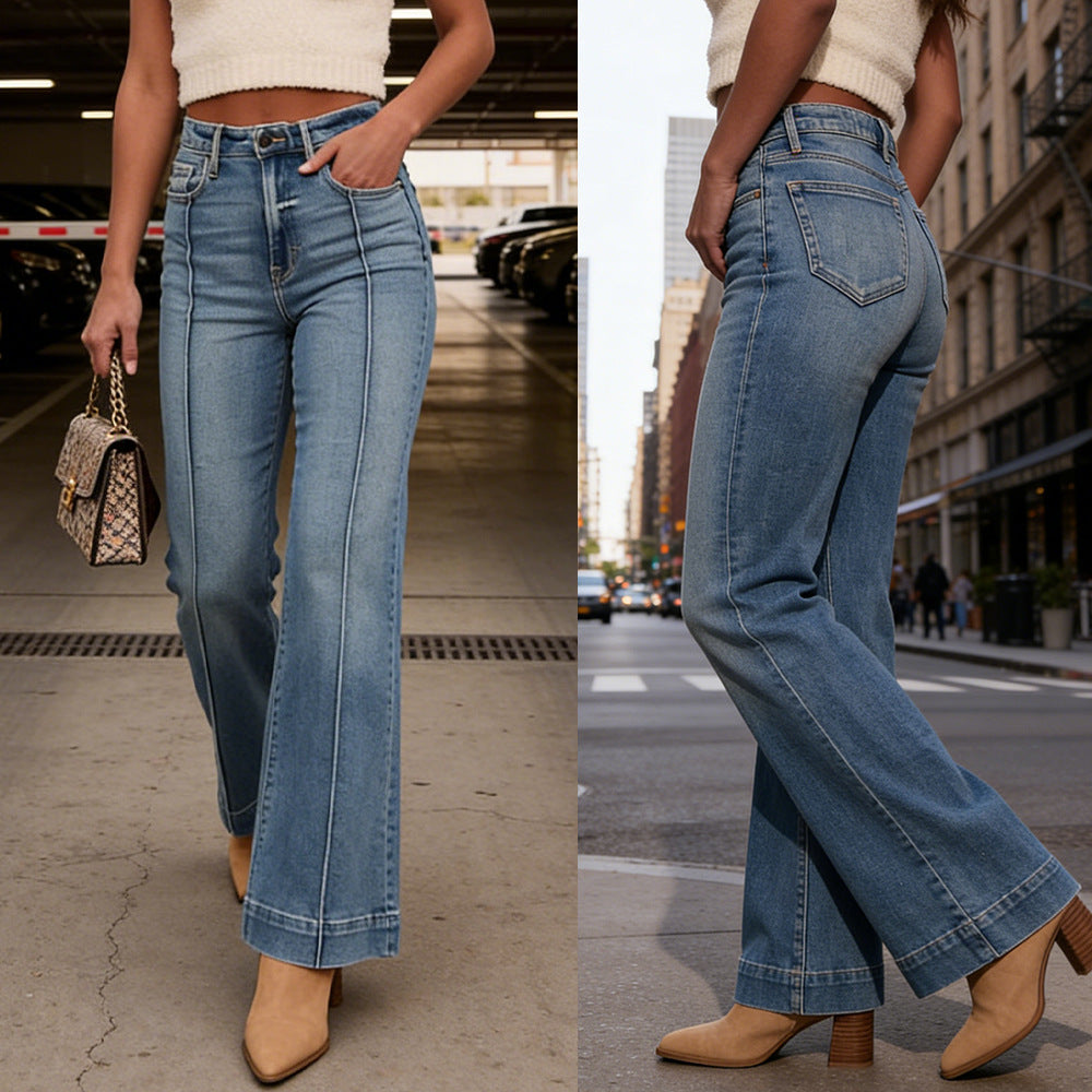 Sunzel Womens Front Seam Flare Jeans High Waisted Denim Pants Pocket Smoothing Vintage Wide Leg Bootcut Casual Jeans