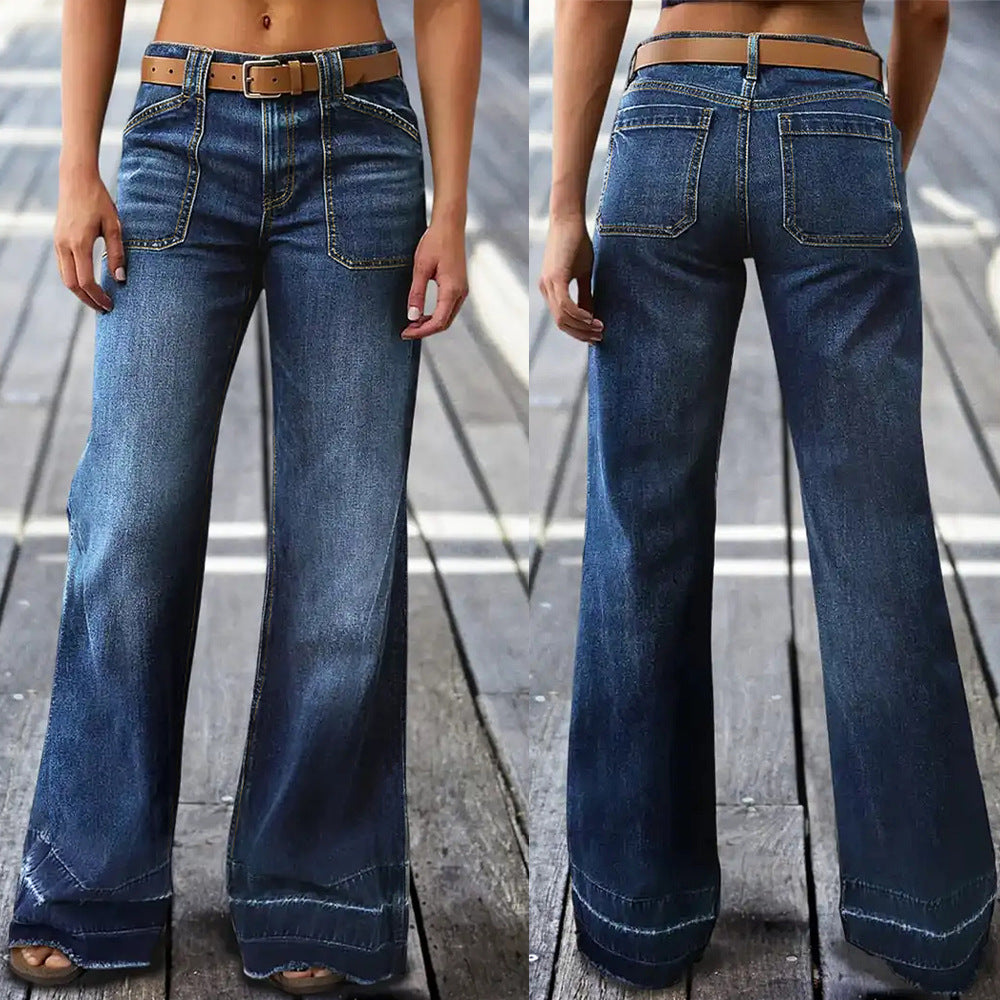 Sunzel Womens Washed Wide Leg Jeans High Waisted Denim Pants Belt Loop Pocket Smoothing Relaxed Vintage Jeans