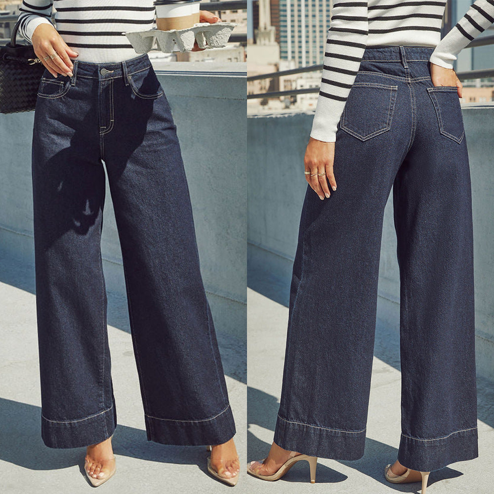 Sunzel Womens Trouser Wide Leg Jeans High Waisted Denim Pants Pocket Smoothing Long Loose Casual Street Jeans