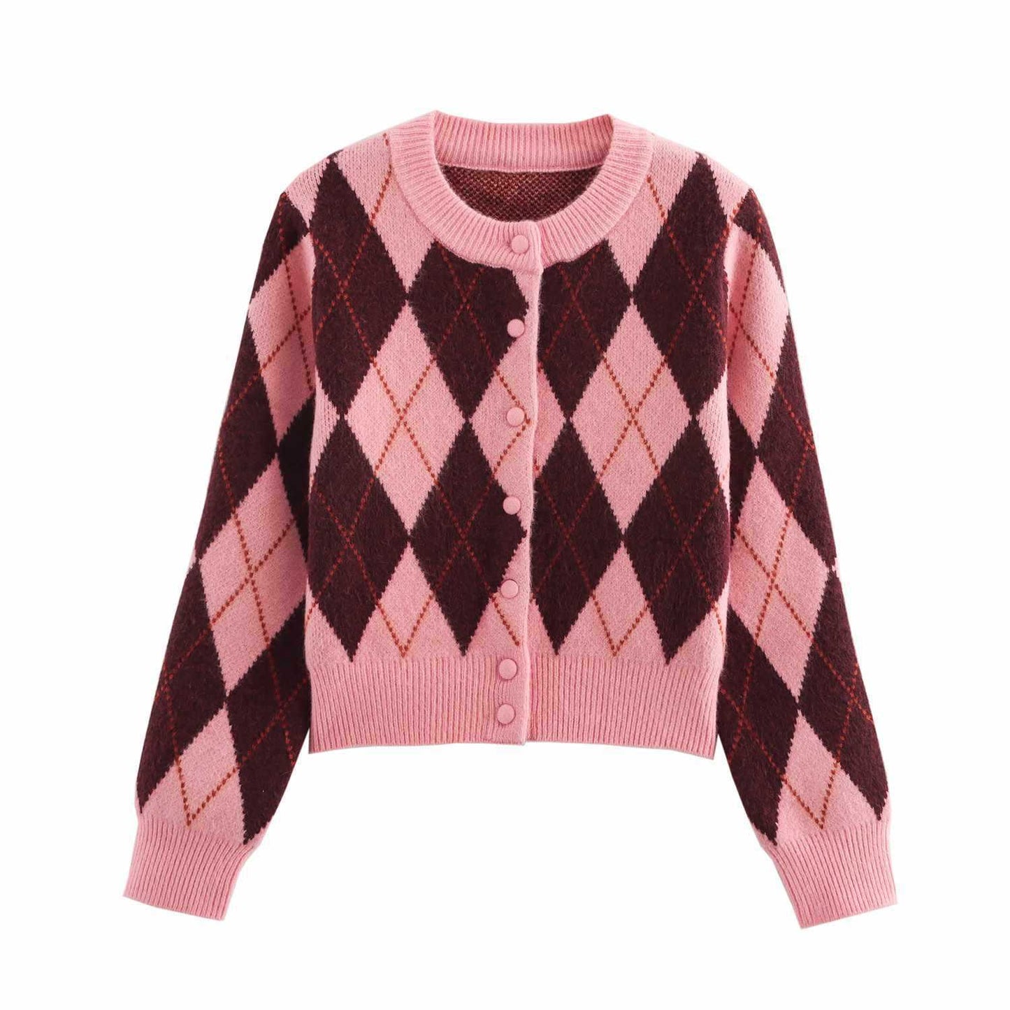 Sunzel Womens Sweater Coat Argyle Knit Cardigan Round Neck Button Down Long Sleeve Fall Winter Preppy Casual Jacket