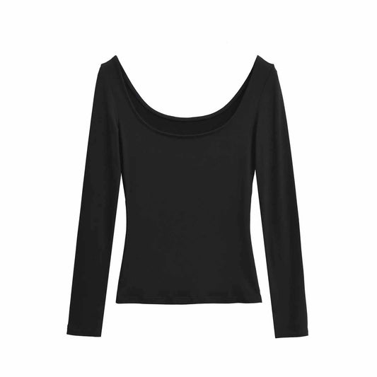 Sunzel Womens Long Sleeve Tops Scoop Neck Fitted Crop Shirt Smoothing Slim Basic Tee Spring Summer Going Out Blouse