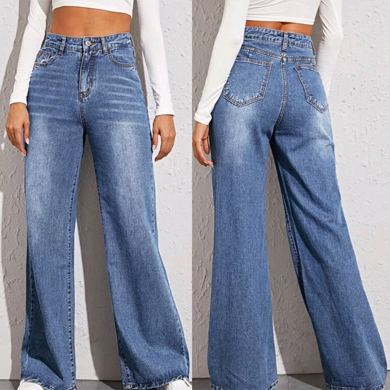 Sunzel Womens Whisker Wide Leg Jeans High Waisted Denim Pants Pocket Smoothing Loose Straight Vintage Casual Jeans