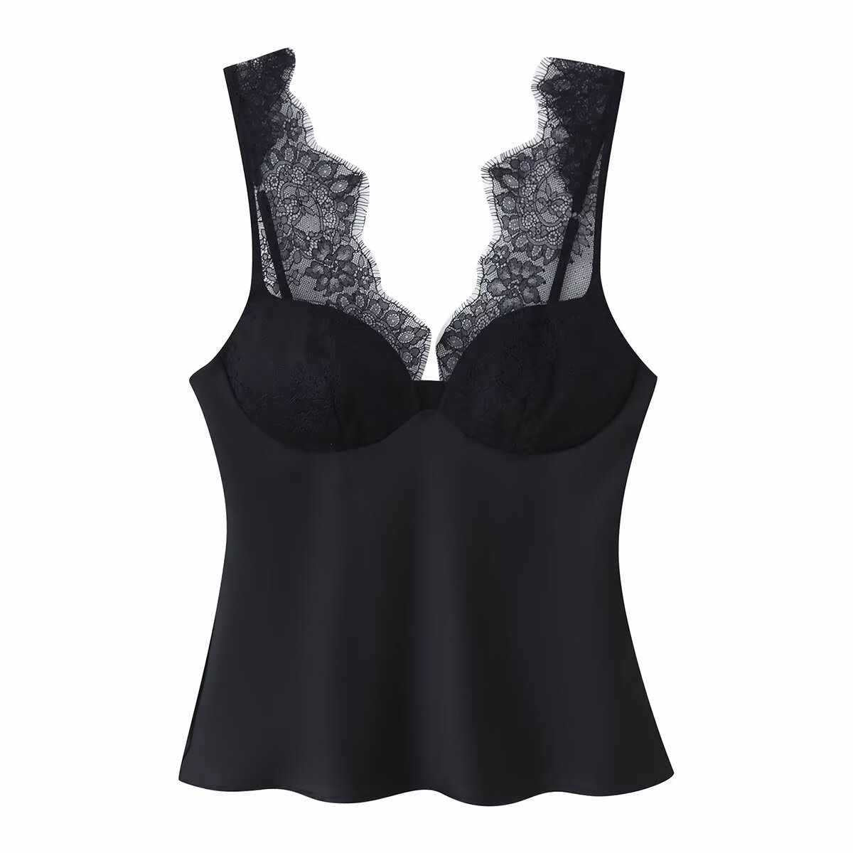 Sunzel Womens Lace Tank Tops Satin Feel V Neck Camisole Smoothing Sleeveless Going Out Spring Summer Dressy Casual Blouse