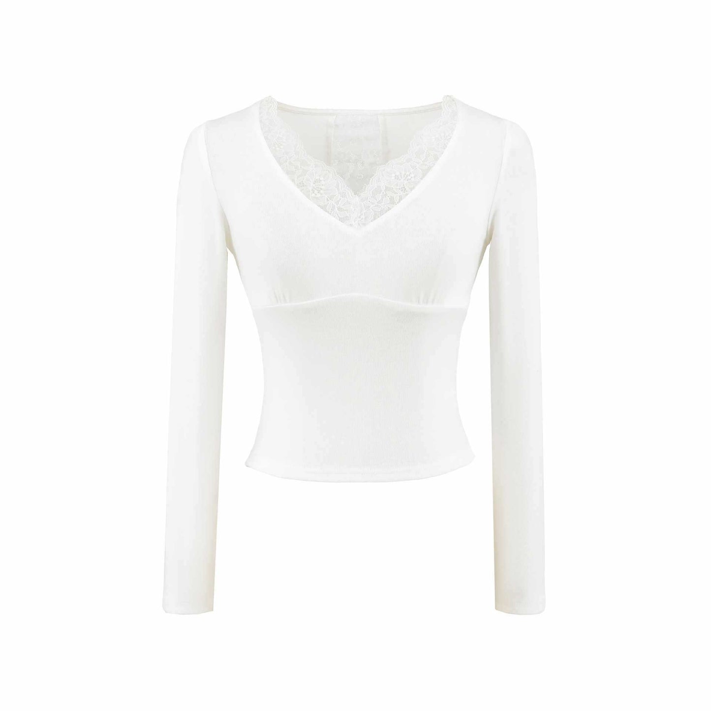 Sunzel Womens Lace Trim V Neck Tops Long Sleeve Fitted Shirt Smoothing Going Out Spring Summer Dressy Casual Blouse