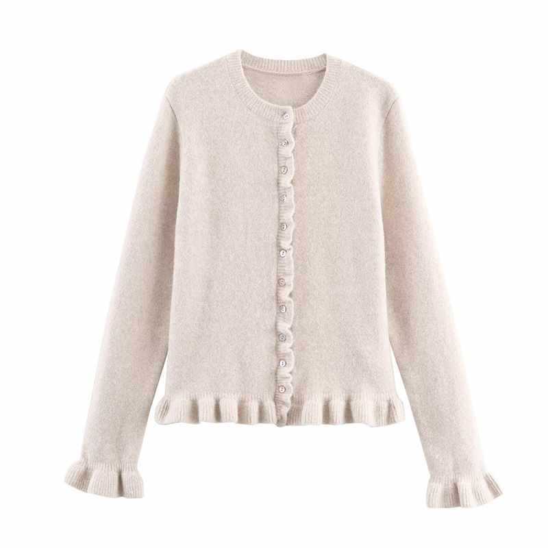 Sunzel Womens Sweater Coat Round Neck Button Down Knit Cardigan Ruffle Hem Long Sleeve Fall Winter Casual Jacket Layering Top
